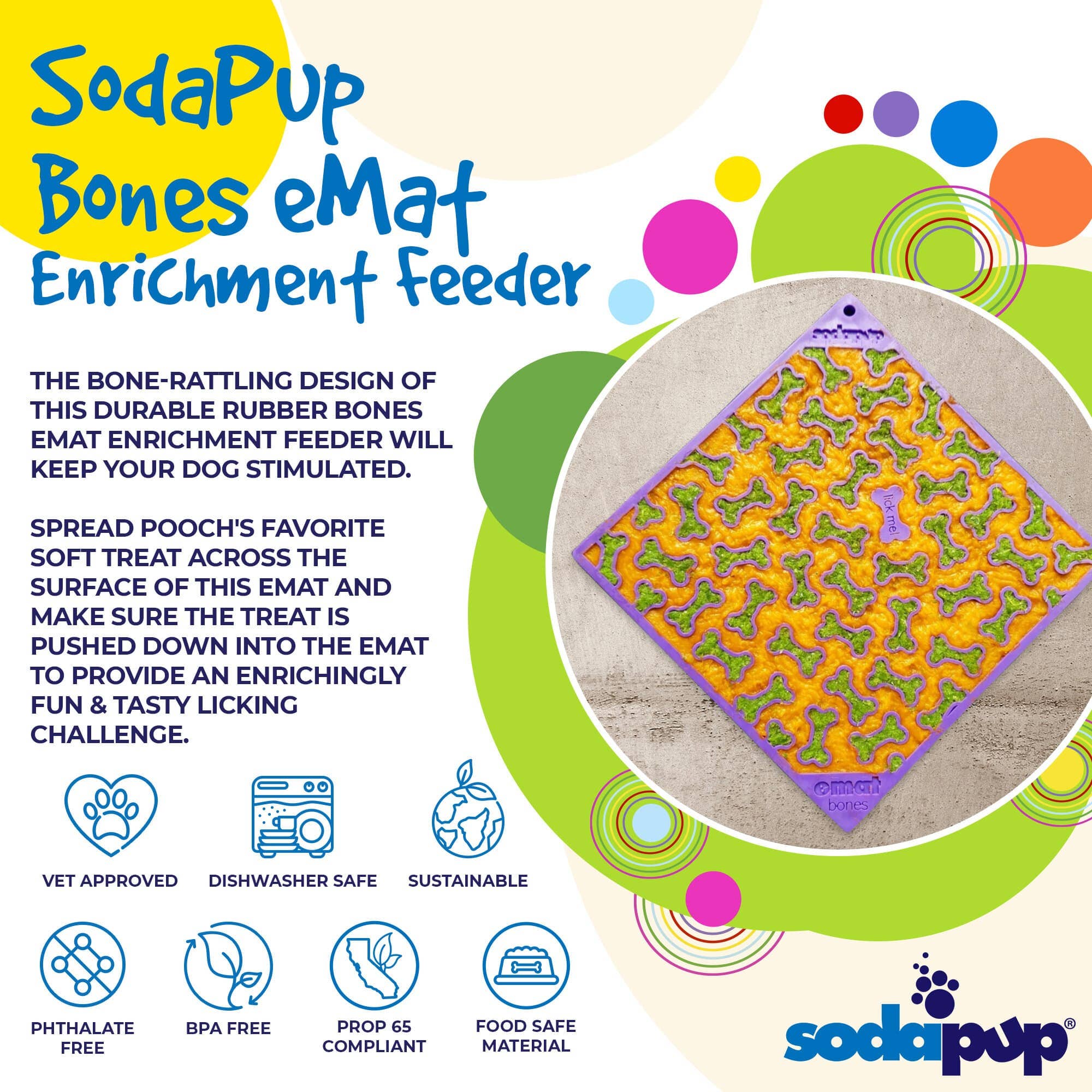 SodaPup Dog Toys - Vente Tapis de gamelle – chien - Tapis à lécher Bones Design Emat Enrichment2