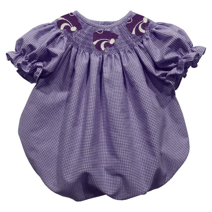 Vive La Fete - Wholesale Bodysuit (Non-Footed) - Baby - Kansas State Wildcats Smocked Purple Gingham Girls Bubble