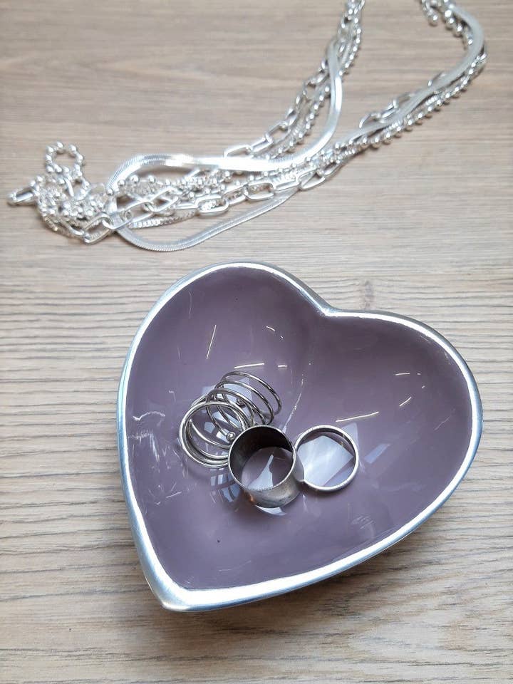 Handmade Mauve Trinket Dish Heart Jewellery Earring Dish for wholesale by Oh So Pretty & Green