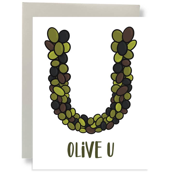 Olive U Greeting Card for wholesale by Bean Horse Car Designs