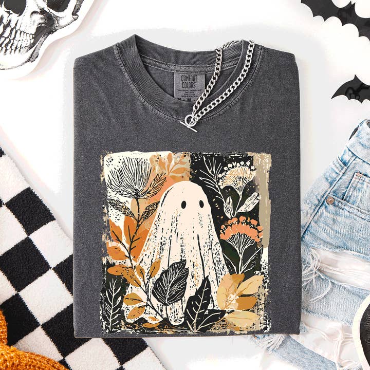 Vintage Ghost Halloween, Botanica Autumn, Fall T-Shirt for wholesale by Refinery Number One LLC