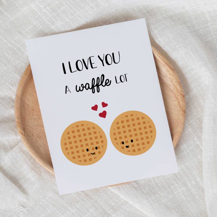 I Love You A Waffle Lot Cute Food Pun Romance Card pour la vente par Kristine Lee Designs