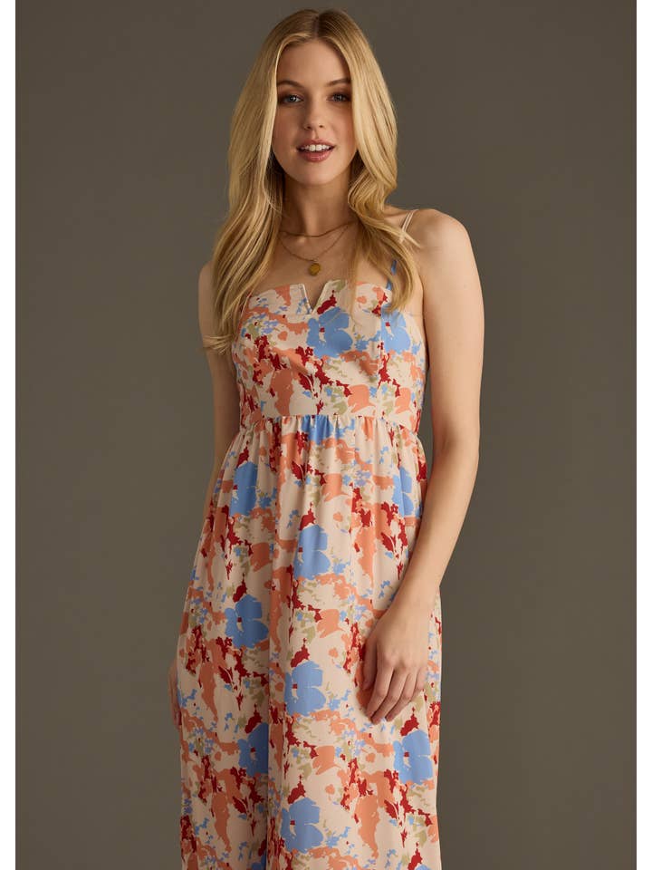 Panache Apparel Co. - Wholesale Dress - Women's - Orange & Blue Floral Maxi Dress