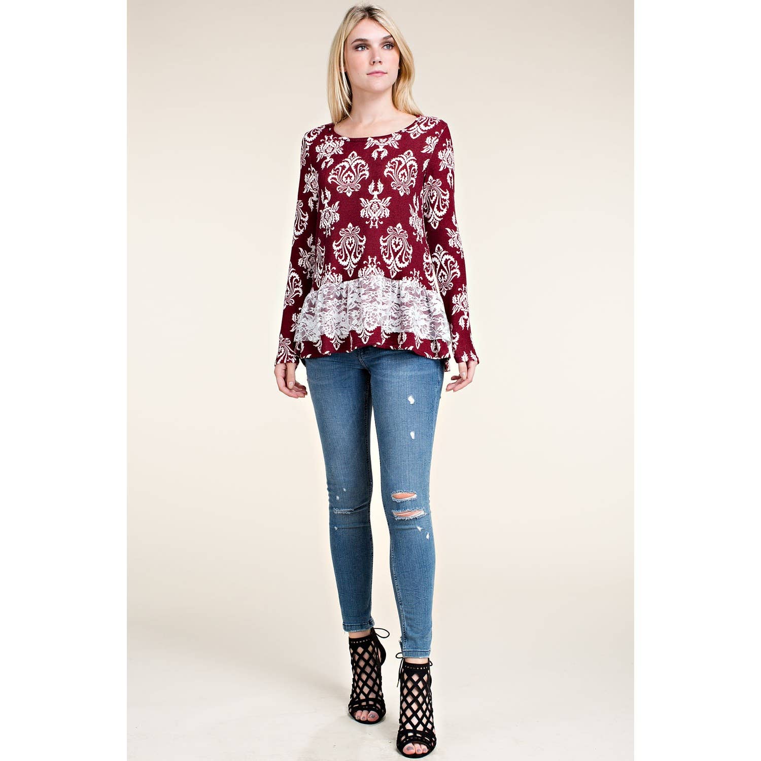 VOCAL - Wholesale Blouse - Dames - Klassieke gotische gesublimeerde print lange mouw top1