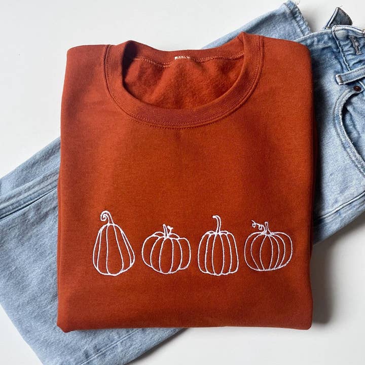 Embroidered Four Pumpkin Sweatshirt for wholesale by Up2ournecksinfabric