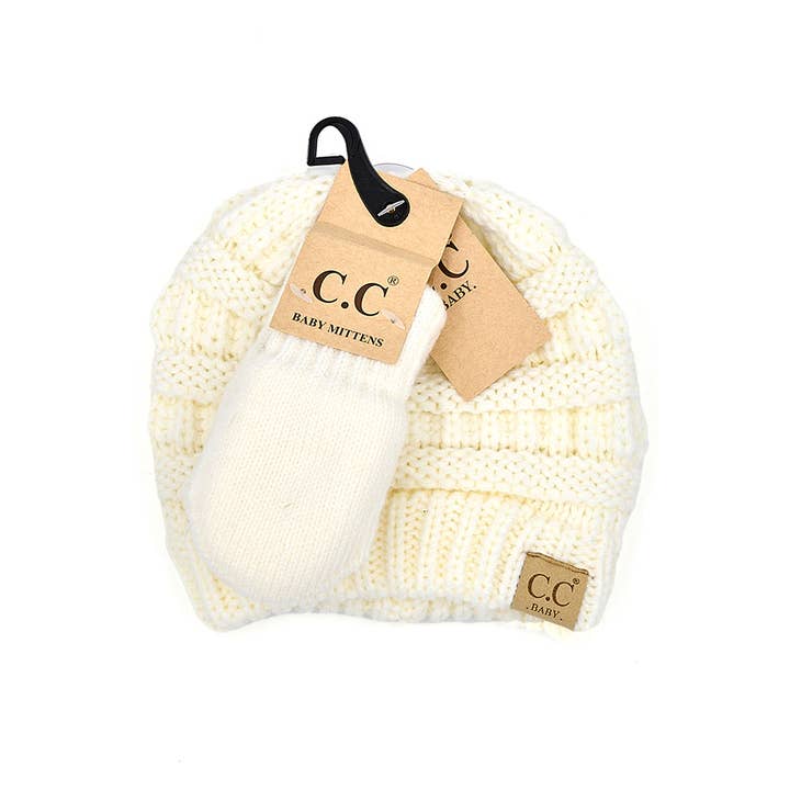 Hana - Wholesale Beanie - Kids - C.C Baby Solid Ribbed Beanie and Mitten Glove