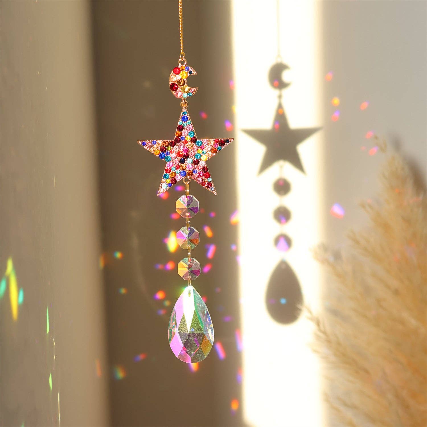 Dipped Shop – wholesale Suncatcher – 3+ Colorful Star Moon Suncatcher Hangings DPH19303