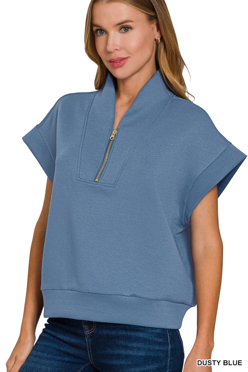 42POPS - Wholesale Sweatshirt - Women's - Scuba High Neck Half Zip Sweatshirt Top2