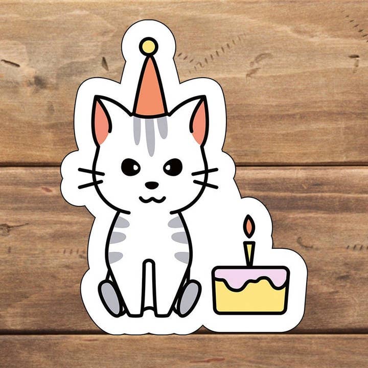 Pegatina de gatito con tarta, pegatina de gato | Adhesivo de vinilo | pegatina para portátil | Pegatina sarcástica para venta al por mayor de C3DAR Design