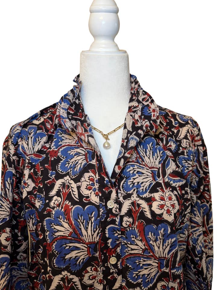 Floral Block Print Ruffled Collared Women's Blouse for wholesale by Rena Lina