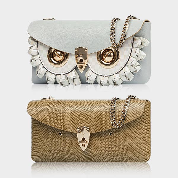 Omkeerbare Schoudertas–Lizard Patroon Leer–Blauw/Olijf voor wholesale door WANACCESSORY