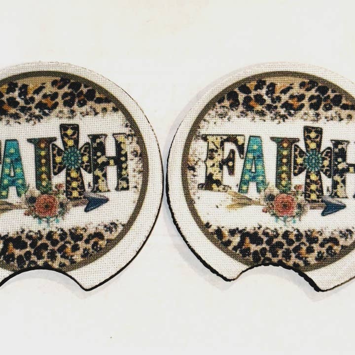 Sottobicchieri auto in neoprene Faith per la vendita all'ingrosso da parte di The Boho Country Chic LLC