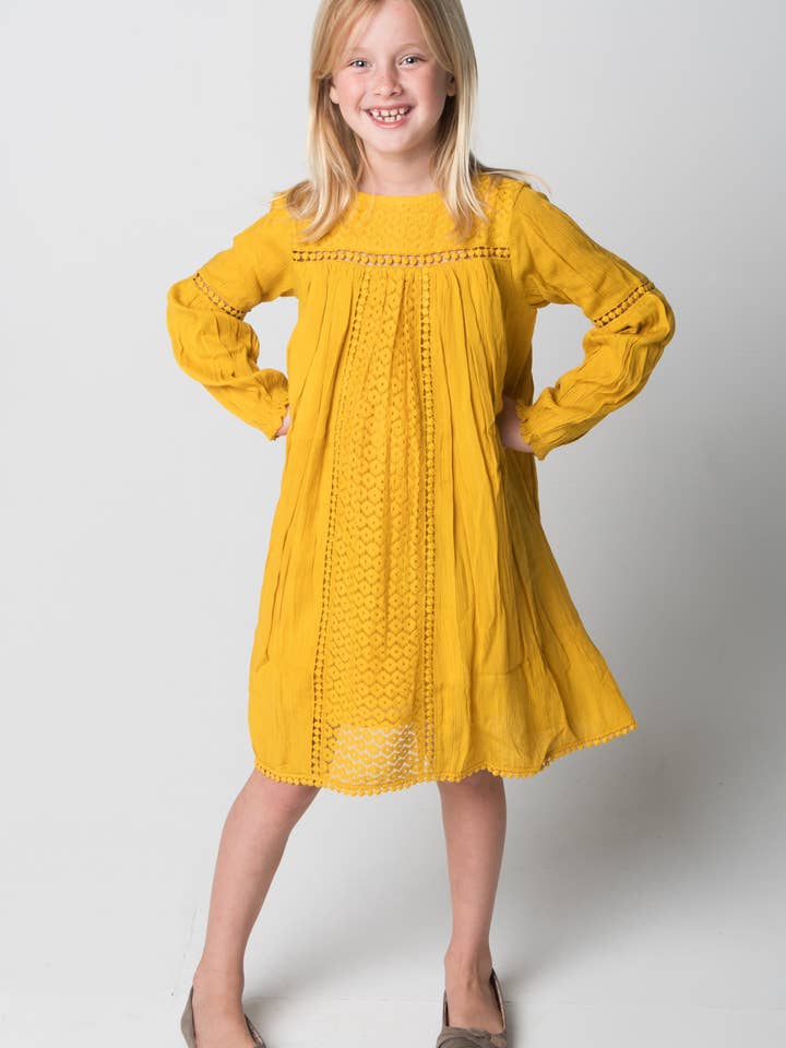 Yellow Lace Detail Dress for wholesale by Yo Baby