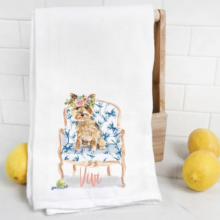 Anpassad Yorkie kökshandduk för wholesale av The Preppy Pineapple Home