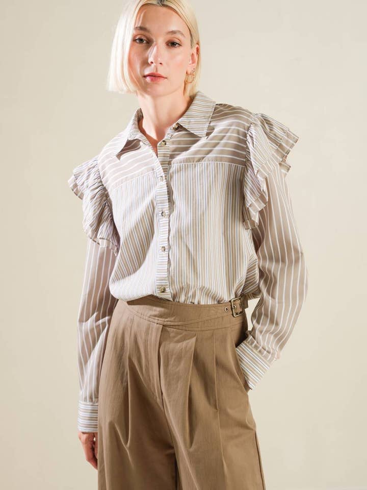 En stribet vævet top - FT1307 for engroshandel hos FLYING TOMATO