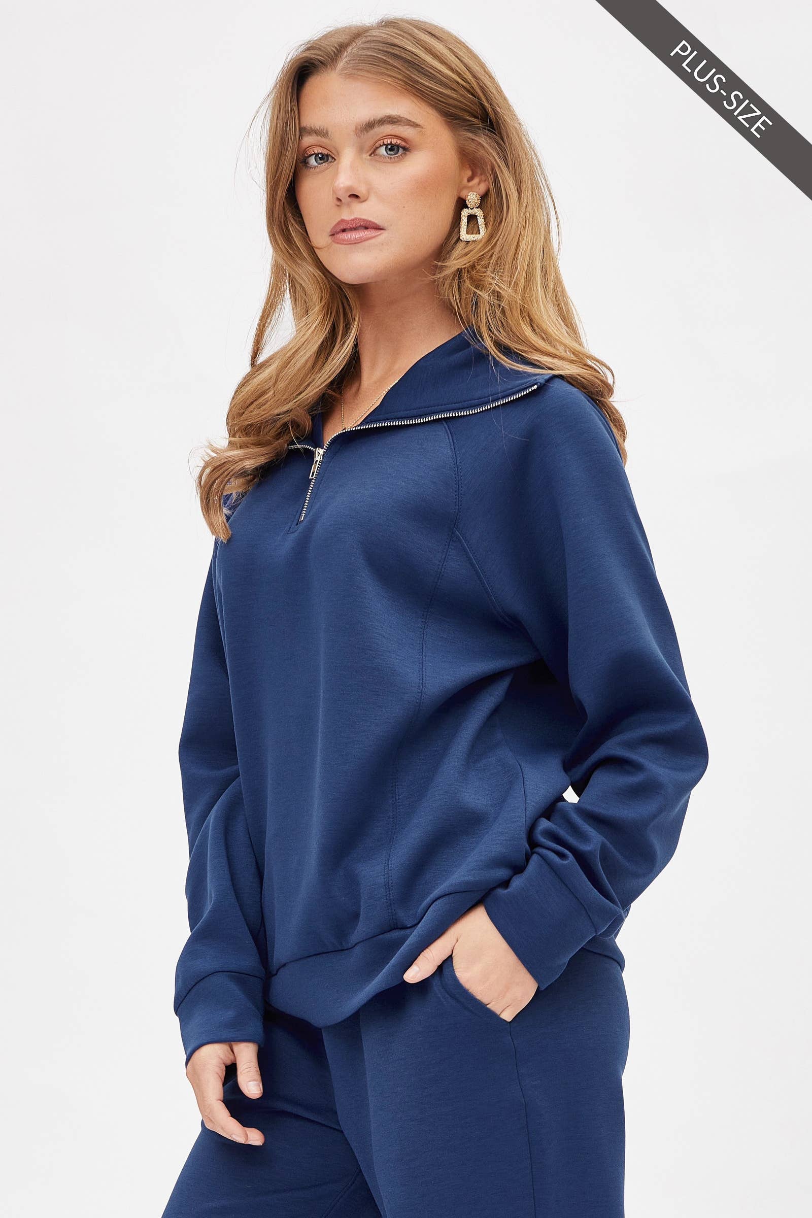 Dear Scarlett - Wholesale Lounge Set - Women's - PLUS SIZE Quarter Zip Pullover + Jogger Modal Travel Set4