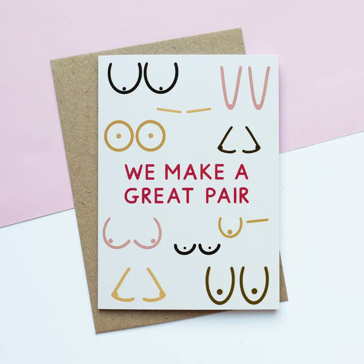 Great Pair Boobs Valentine's Greeting Card for wholesale by Jeff and the Squirrel