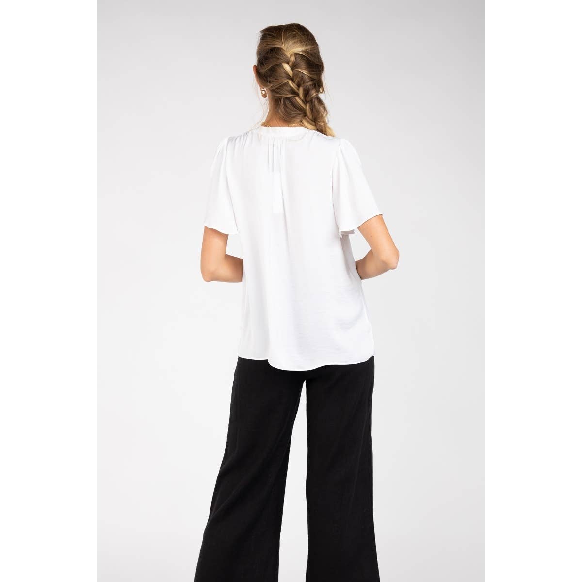 Naked Zebra Rack - Wholesale Blouse - Women's - Short Sleeve Blouse With Front Shirring Detail3