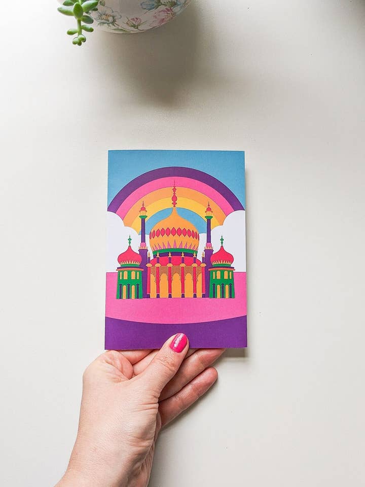 Biglietto di auguri Padiglione di Brighton arcobaleno - Interno vuoto - Biglietti per amici - A6 per la vendita all'ingrosso da parte di Louisa Kazig