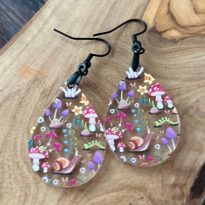 Mushroom Acrylic Earrings for wholesale by Chamness' Crafty Corner