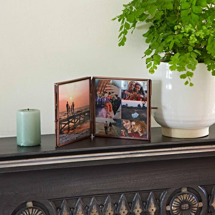 The Paper High Gift Company Limited - Wholesale Picture Frame - Antique Brass Glass Double Photo Frame - Handmade