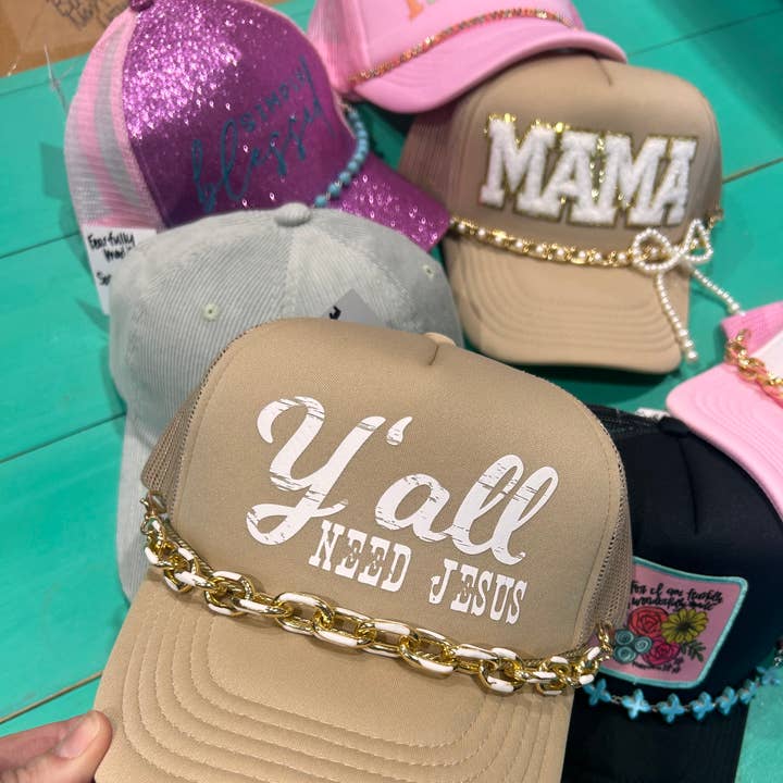 Vibes Hat Company - Wholesale Trucker Hat - Unisex - Yall Need Jesus Trucker Hat | Trending Headwear | Caps