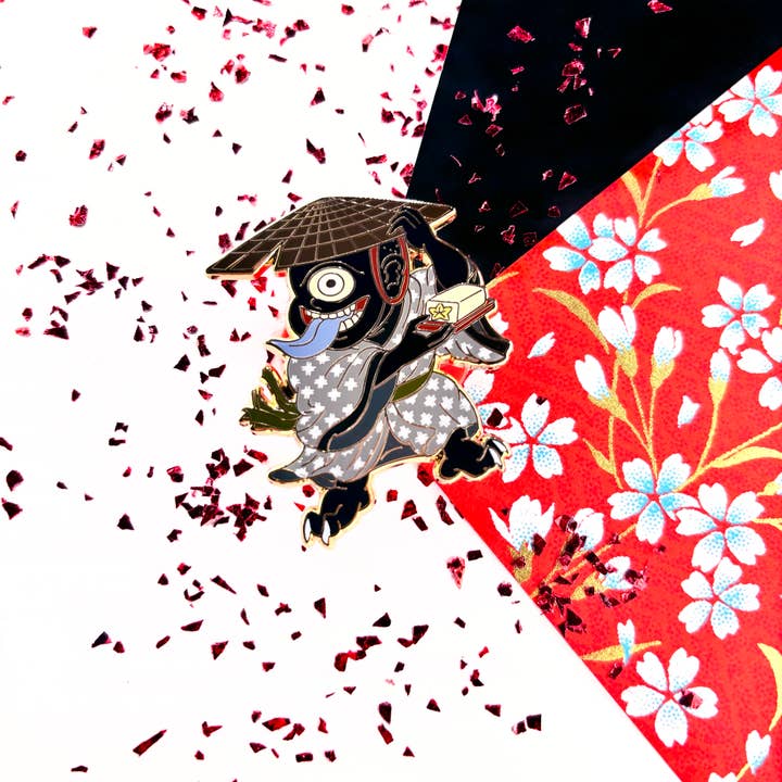 Shishido Creative - Wholesale Lapel Pin/Button - Cyclops Hitotsume Kozo • BLACK • Japanese Yokai Pin1