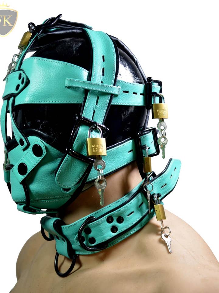 Hebillas con cierre de hebillas de cuero para la cara, capucha, fetichismo, bondage, bozal para venta al por mayor de Meninleather