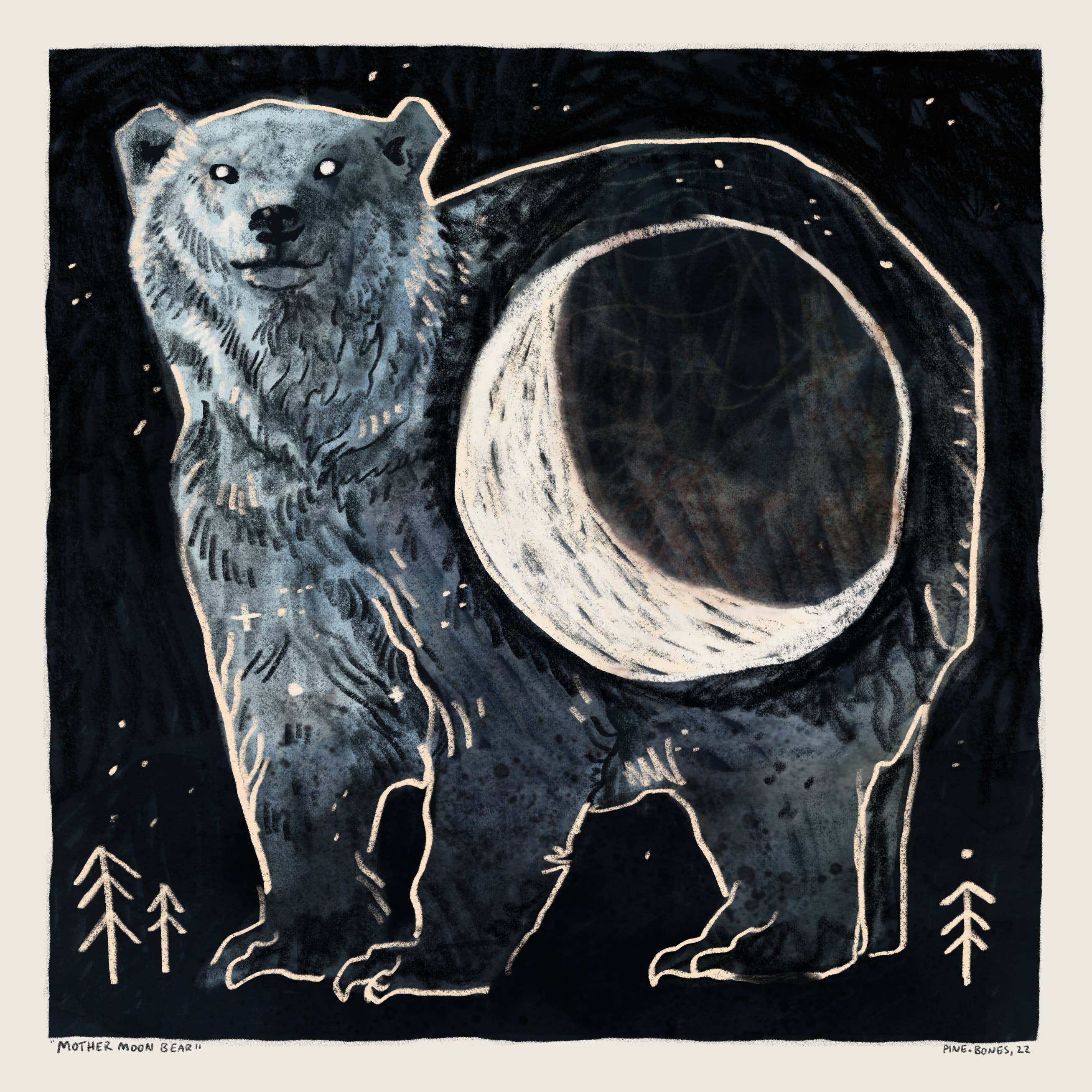 Pine Bones - Wholesale Art Print - Mother Moon Bear - 8x8 Nature Wilderness Art Print 1