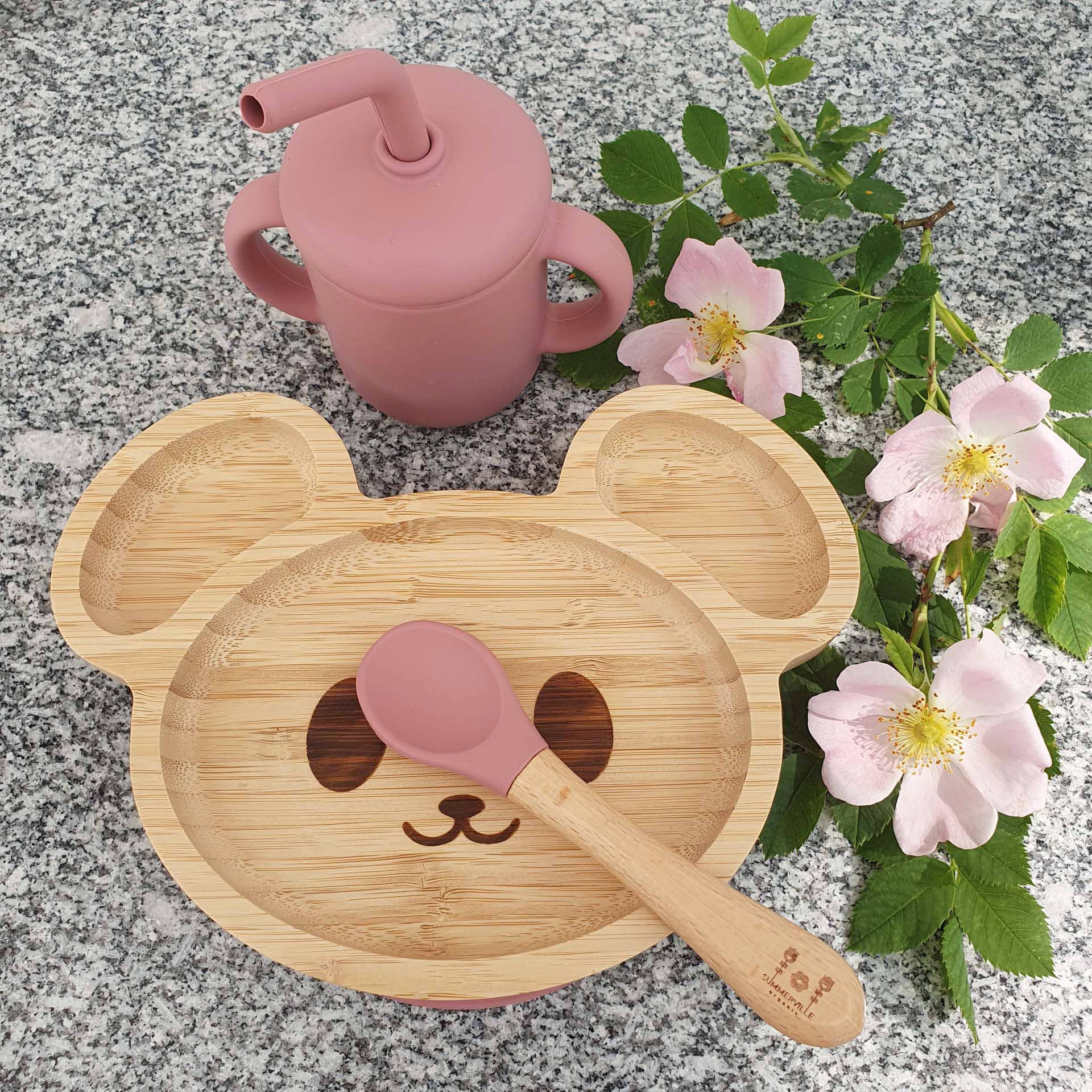 Summerville organic – wholesale Dinnerware set – Kids & Baby – Kids Bamboo Tableware Mouse Dusty Rose3