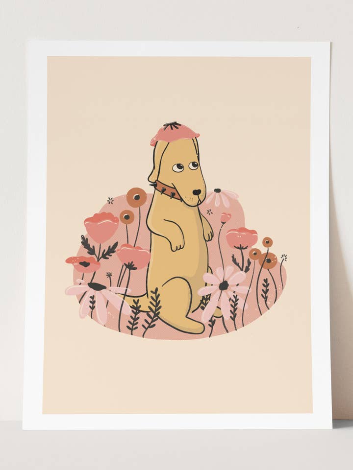 Dog in Flowers - Fine Art Giclee Print | Art Print for wholesale by Fromlinetoline