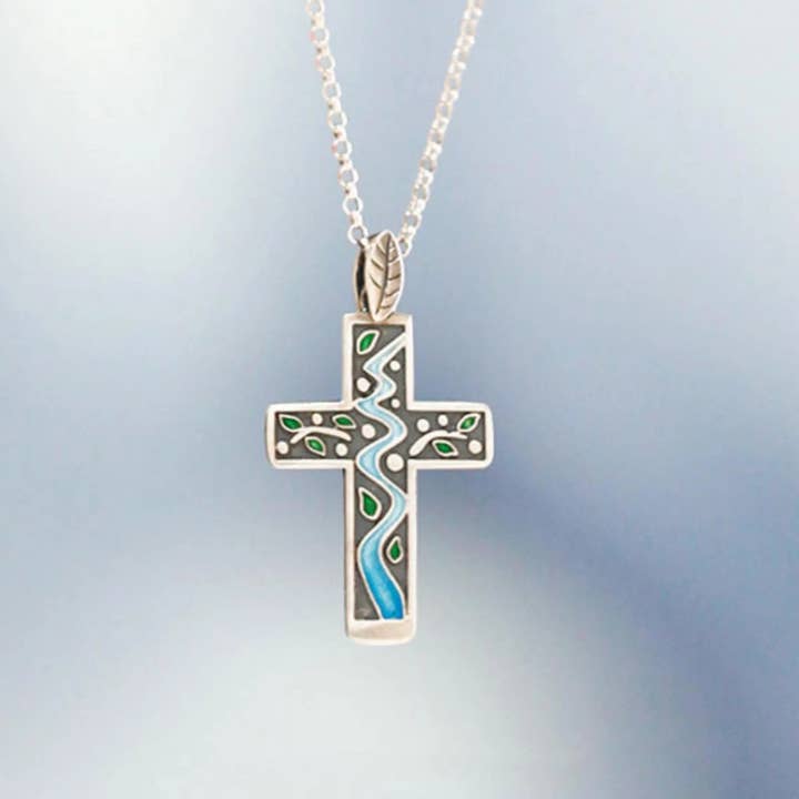 Creek - Collier Pendentif Croix en Émail Argent Sterling 925 Unisexe pour la vente par LuminaSalina