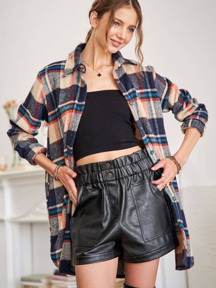 ADORA LA - Wholesale Shirt Jacket/Shacket - Women’s - CEJ1987A-CHECK FLANNEL SHIRT JACKET LONG SLEEVE11