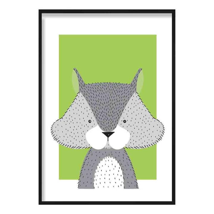 Squirrel Sketch Style Nursery Green Poster for wholesale by Artze Wall Art