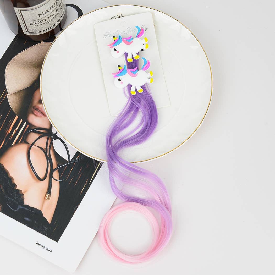 TheDivaSoap - Wholesale Hair Clip - Kids - 2Pcs Kids Unicorn & Rainbow Wig Hair Clips2