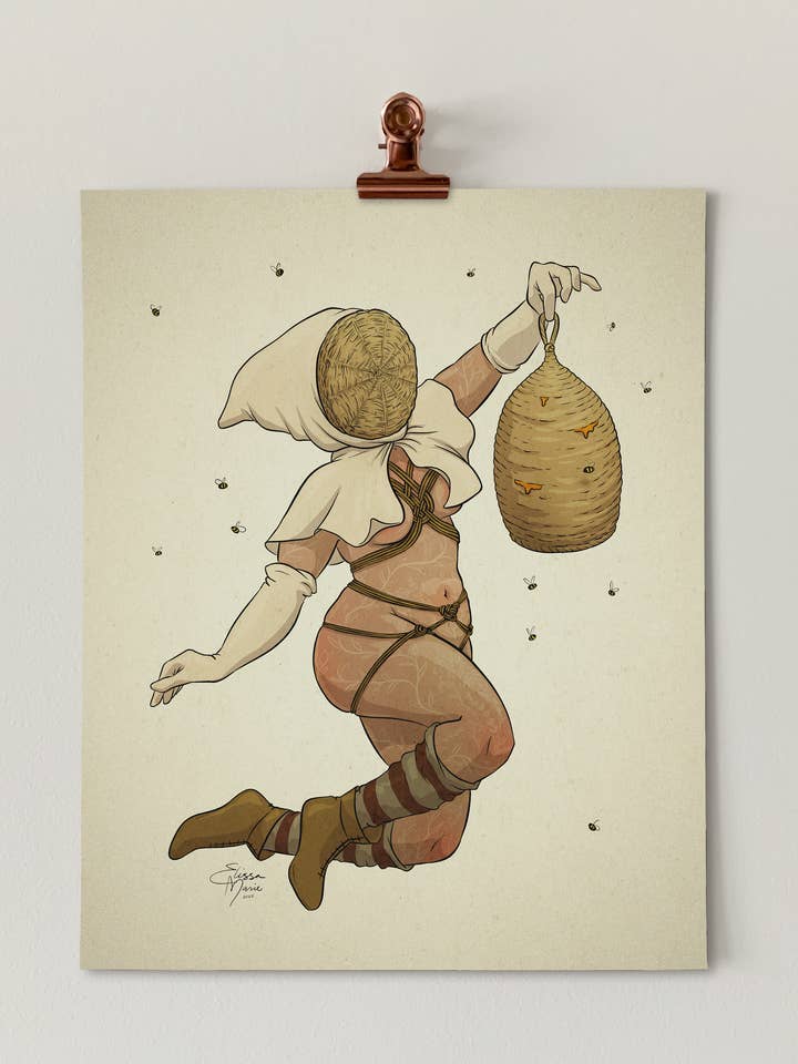 Art imprimée de pin-up d'apiculteur médiéval | foire médiévale | shibari pour la vente par Elissa Marie Creative