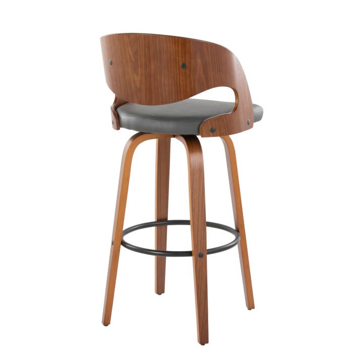Walnut Wood Grey PU Black Metal Pino 30" Fixed-Height Barstool - Set of 2 for wholesale on Faire7