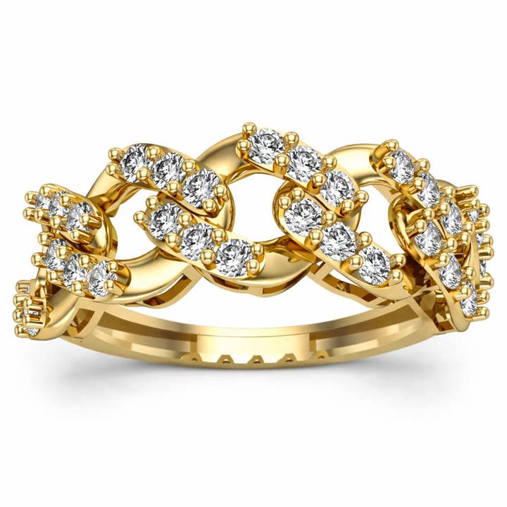 Bague en or 14K avec diamant VS de 3/4 carat en maillons cubains de laboratoire pour la vente par Geneve Diamond