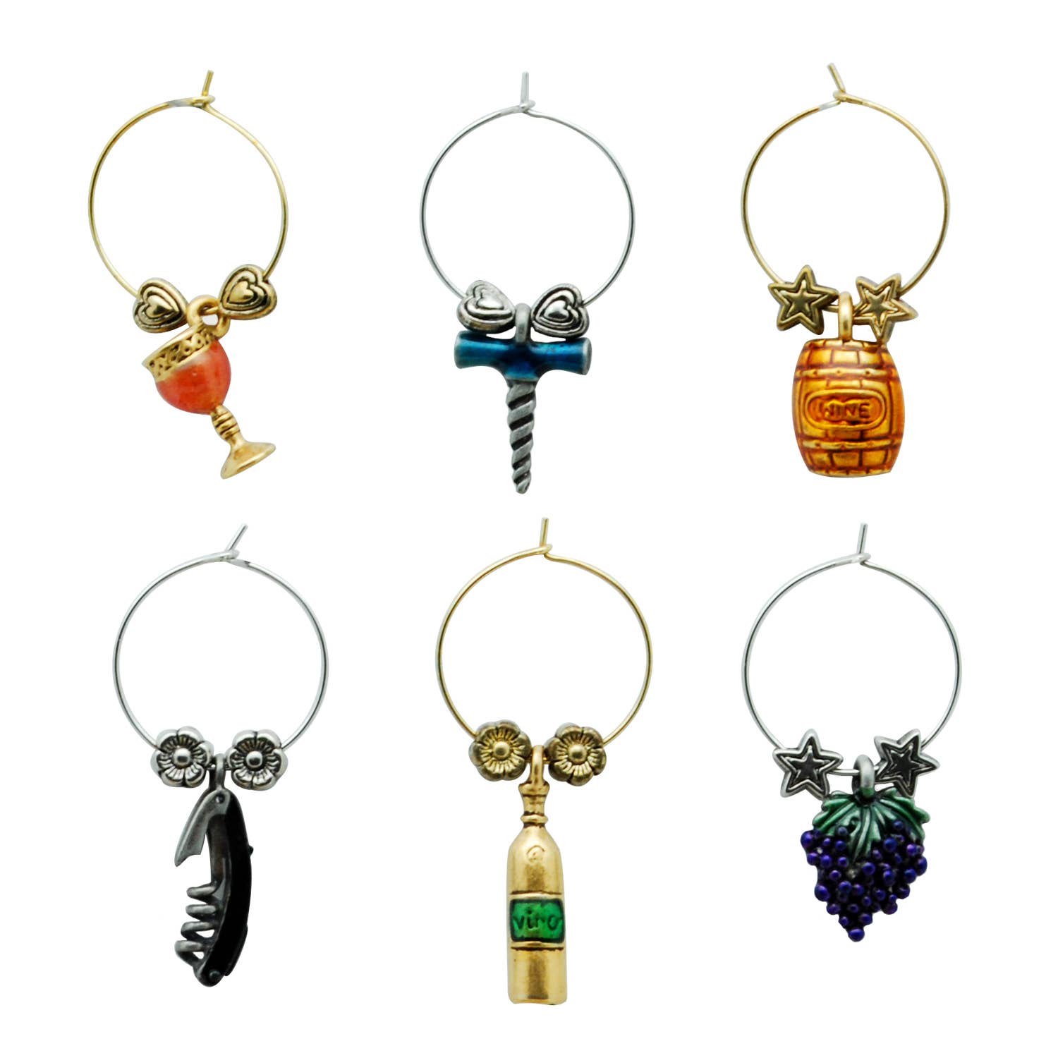 Supreme Housewares - Wholesale Wine Charm - 6-Piece Grapevine Painted Wine Charms1