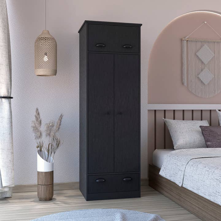 Falkland Wardrobe 2 doors, drawer, black, 179x59.2x50 cm for wholesale by TuHome Concept