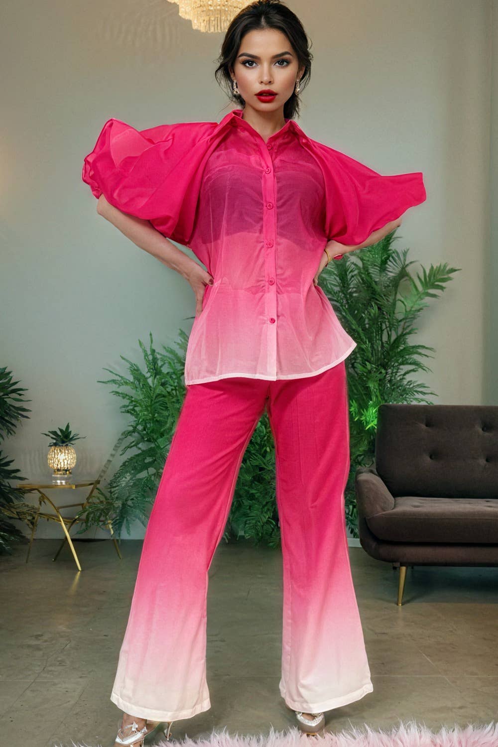 ROSE ENSEMBLE PANTALON / HAUT OMBRE A95001 en vente sur Faire3