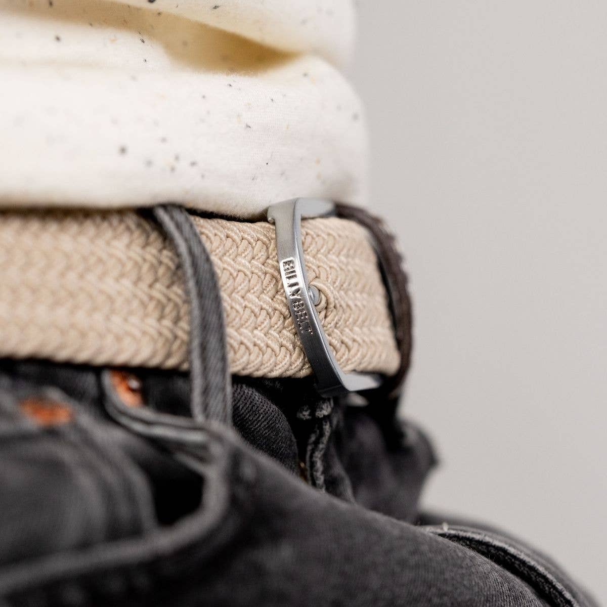 BILLYBELT - Vente Ceinture – homme - Ceinture tressée élastique Beige sable2