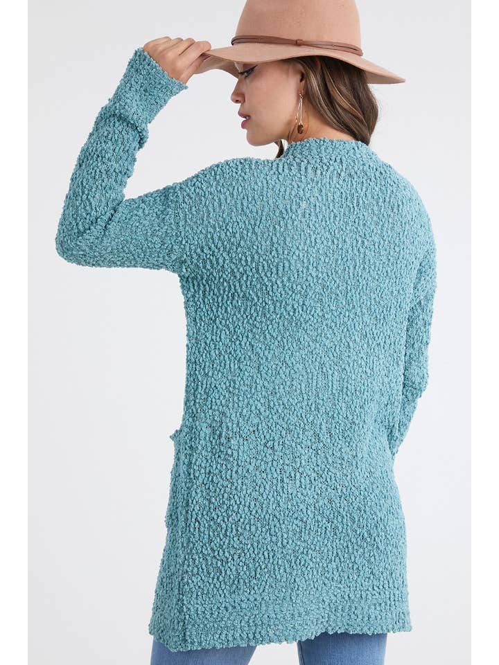 Oceanus Apparel – Großhandel Strickjacke – Damen – OUG80160 Cardigan-Pullover aus massivem Popcorn mit Verzierung2