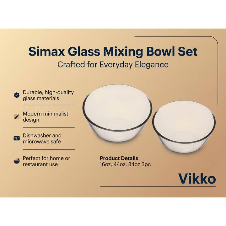 Kadra Kitchenware - Vente Bol mélangeur - Ensemble de bols à mélanger en verre Simax 16 oz, 44 oz, 84 oz, 3 pièces3