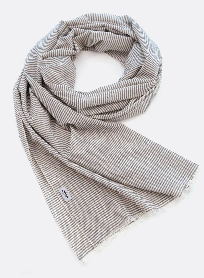 Djian - Vente Écharpe – femme - Écharpe fine en coton 100 % biologique avec rayures – gris foncé / naturel0