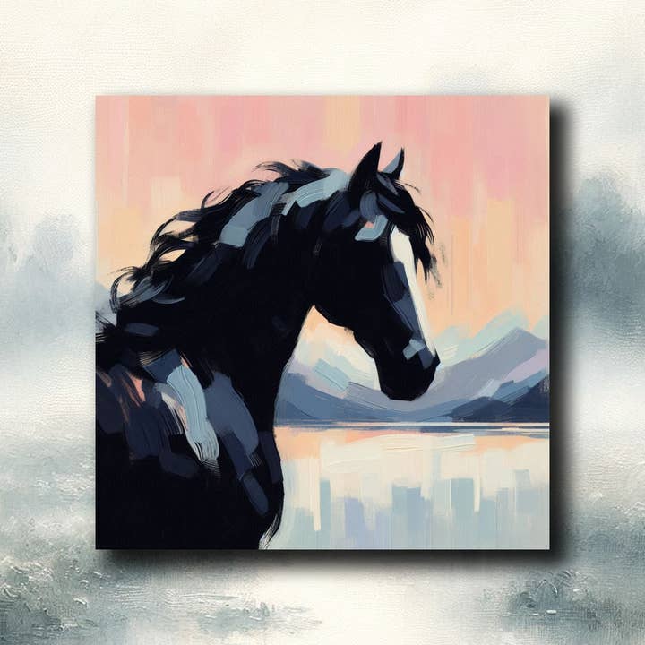 Black Horse Fridge Magnet 55x55mm Art on the Refrigerator for wholesale by frostedgrey