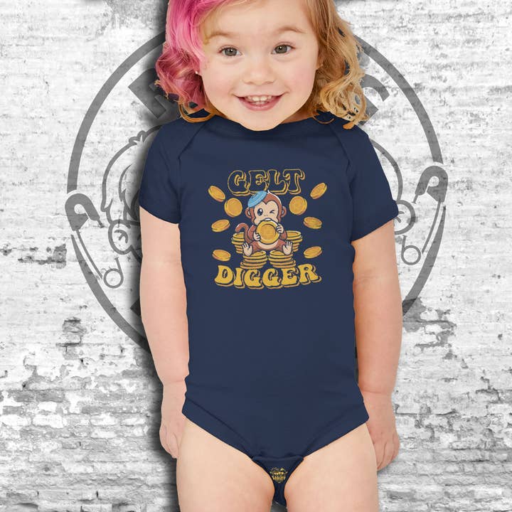 Hanukkah Gelt Digger Infant Unisex S/S Bodysuit for wholesale by Raging Rascals