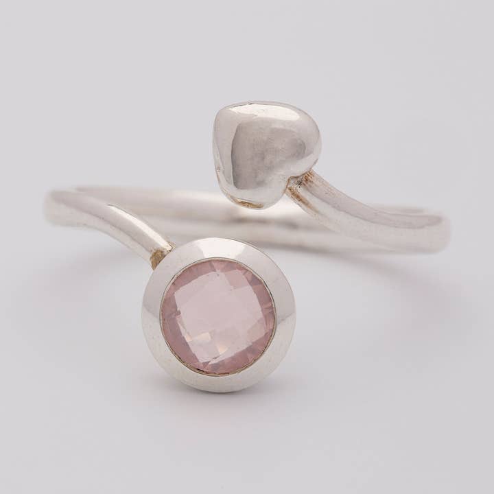 Rose Quartz Faceted Adjustable Ring, Sterling Silver - Dream for wholesale by Koko