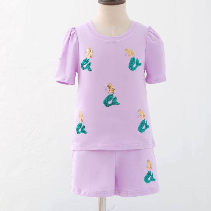 Clover Cottage - Wholesale Top & Short Set - Kids - Mermaid Sequin Girls Set