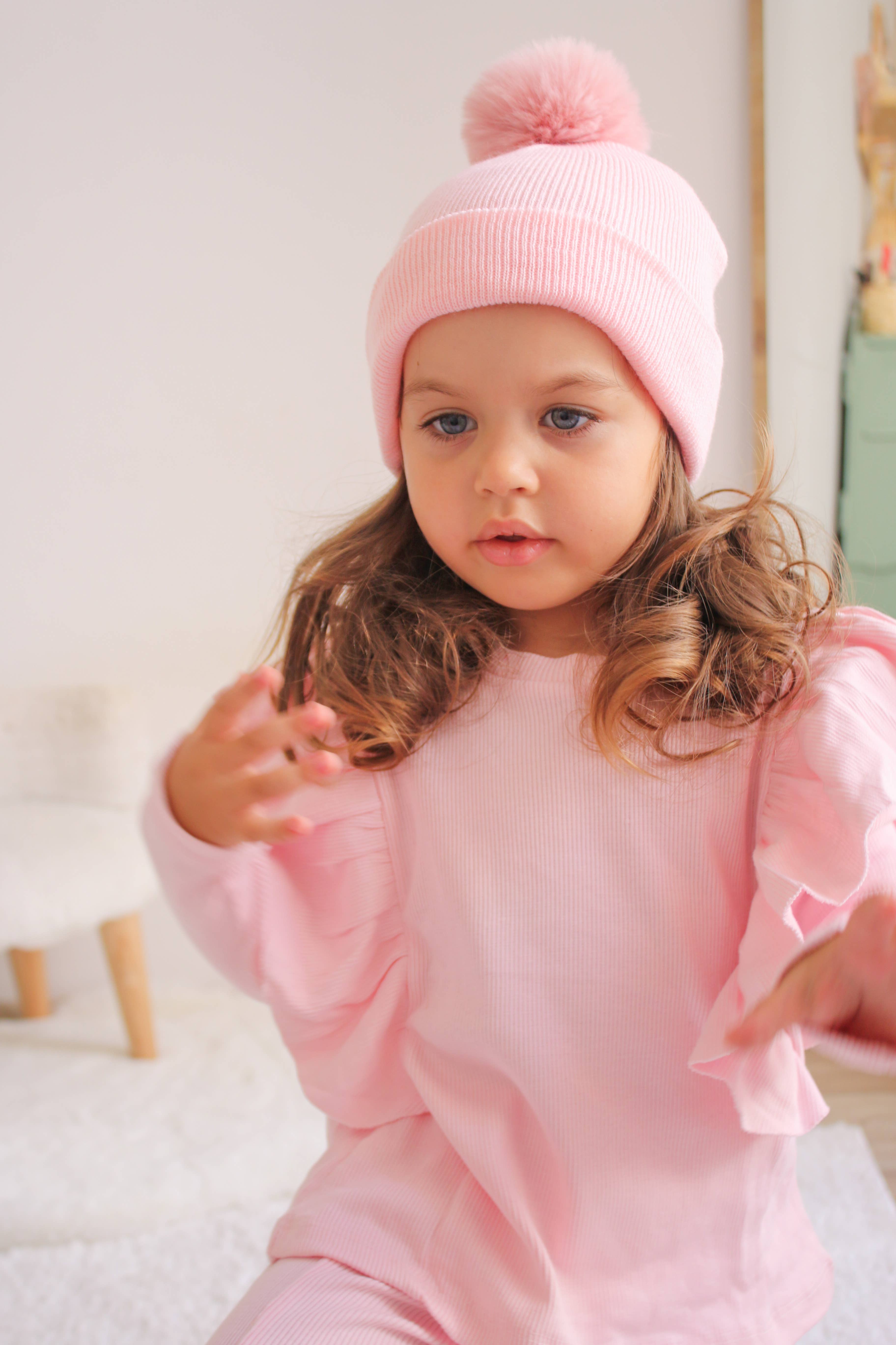 Himmelberg Baby - Vente Bonnet – enfant - Bonnet à pompon simple rose en sucre3